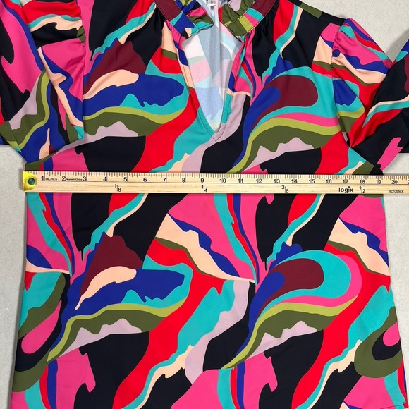 Crosby by Mollie Burch Women's Multicolor Blouse Sz S Ruffle Colorful Abstract - Picture 6 of 8